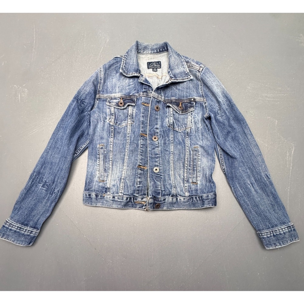 Lucky Brand Women's XS Blue Denim Trucker Jacket Button Front Cotton Casual Jean